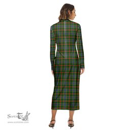 ScotsTee Shop Scottish Bisset Clan Tartan Womens Mock Neck Long Sleeve Midi Dress