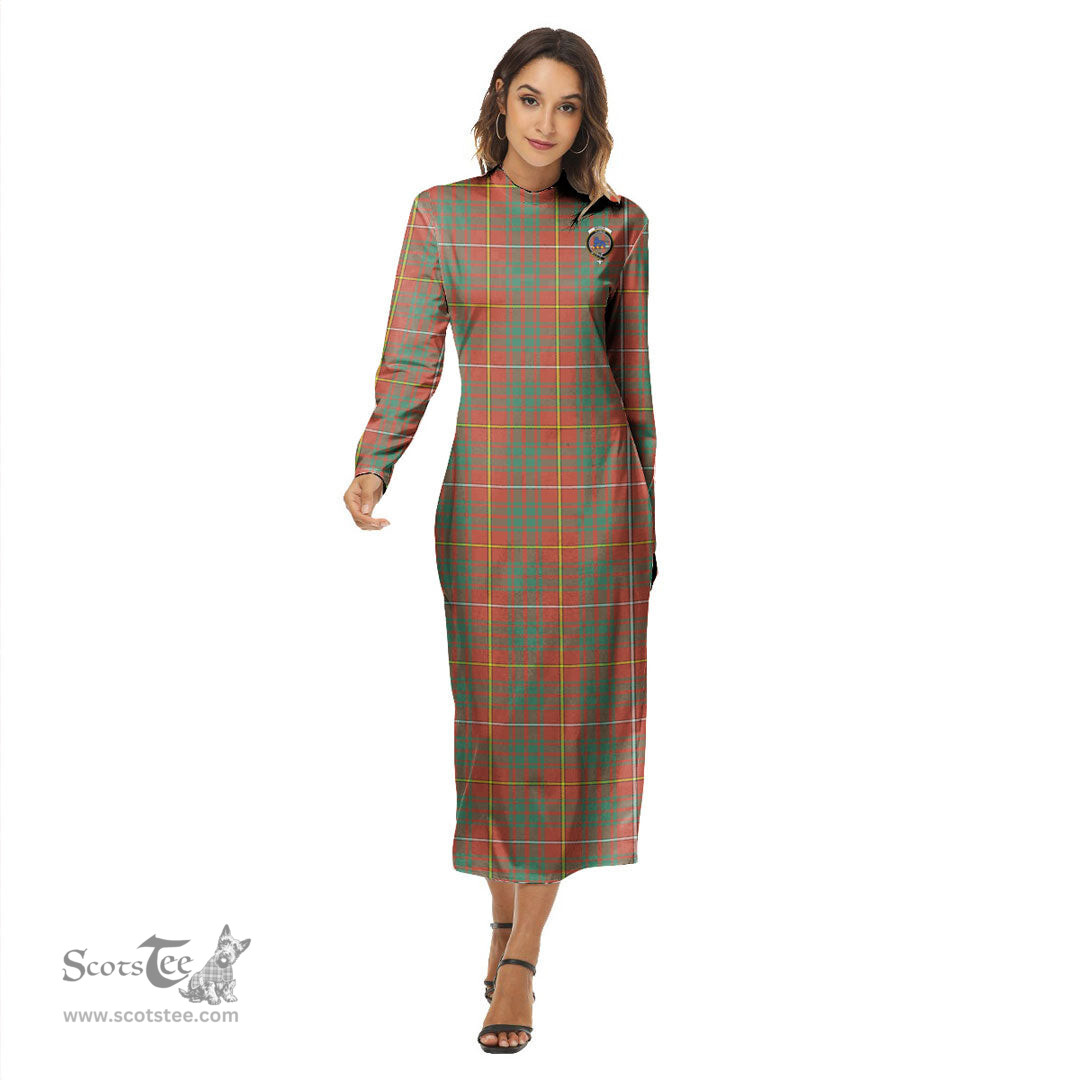 ScotsTee Shop Scottish Bruce Ancient Clan Crest Tartan Womens Mock Neck Long Sleeve Midi Dress