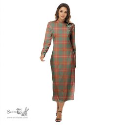 ScotsTee Shop Scottish Bruce Ancient Clan Crest Tartan Womens Mock Neck Long Sleeve Midi Dress