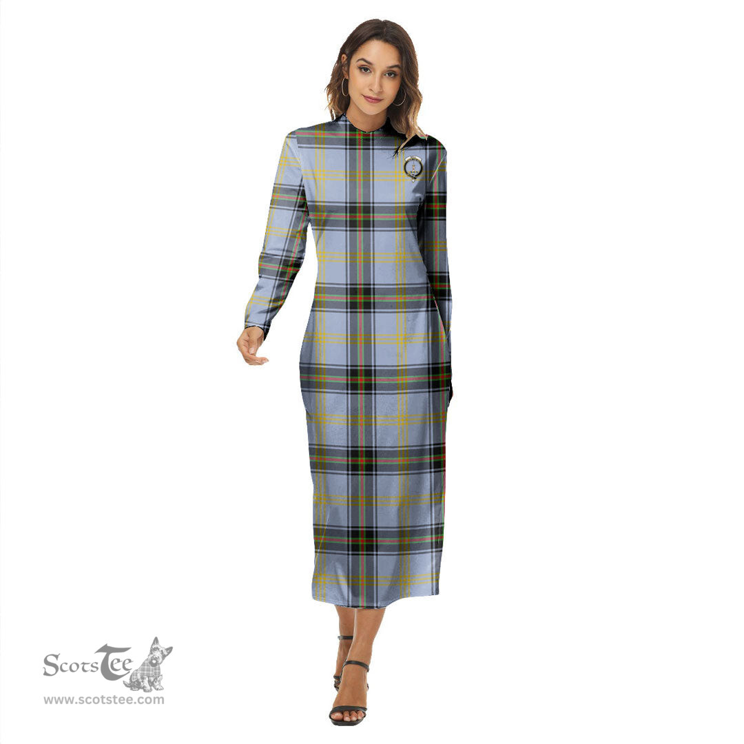 ScotsTee Shop Scottish Bell of the Borders Clan Crest Tartan Womens Mock Neck Long Sleeve Midi Dress