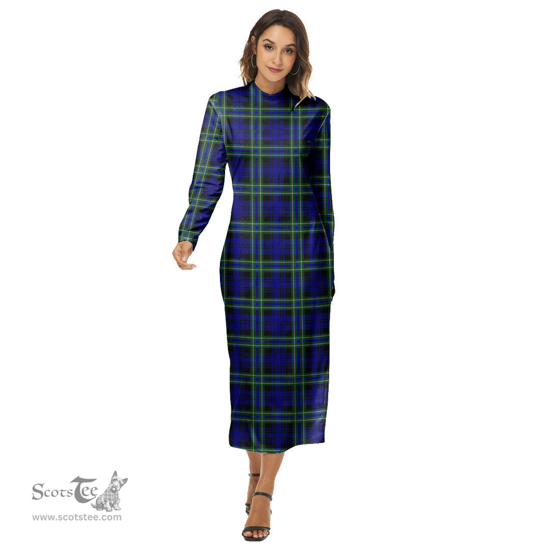 ScotsTee Shop Scottish Arbuthnot Modern Clan Tartan Womens Mock Neck Long Sleeve Midi Dress
