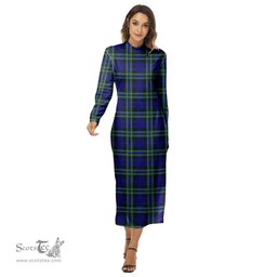 ScotsTee Shop Scottish Arbuthnot Modern Clan Tartan Womens Mock Neck Long Sleeve Midi Dress
