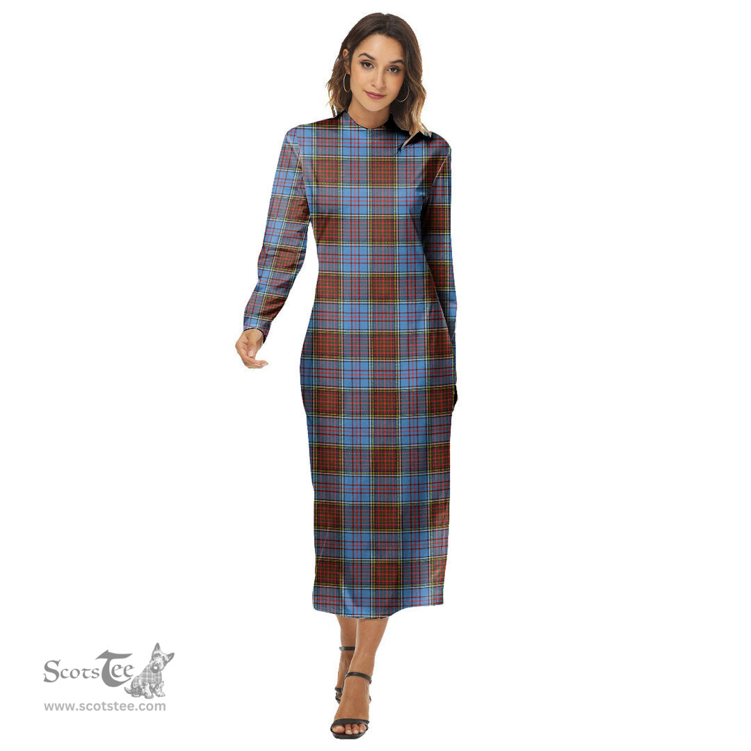 ScotsTee Shop Scottish Anderson Modern Clan Tartan Womens Mock Neck Long Sleeve Midi Dress