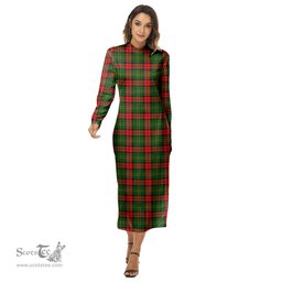 ScotsTee Shop Scottish Blackstock Clan Tartan Womens Mock Neck Long Sleeve Midi Dress