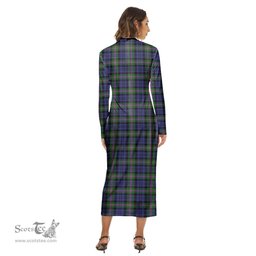 ScotsTee Shop Scottish Baird Modern Clan Tartan Womens Mock Neck Long Sleeve Midi Dress