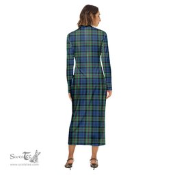 ScotsTee Shop Scottish Baird Ancient Clan Crest Tartan Womens Mock Neck Long Sleeve Midi Dress