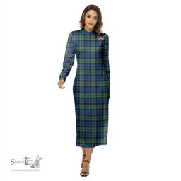 ScotsTee Shop Scottish Baird Ancient Clan Crest Tartan Womens Mock Neck Long Sleeve Midi Dress