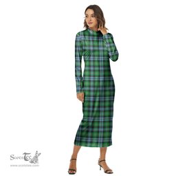 ScotsTee Shop Scottish Arbuthnot Ancient Clan Tartan Womens Mock Neck Long Sleeve Midi Dress