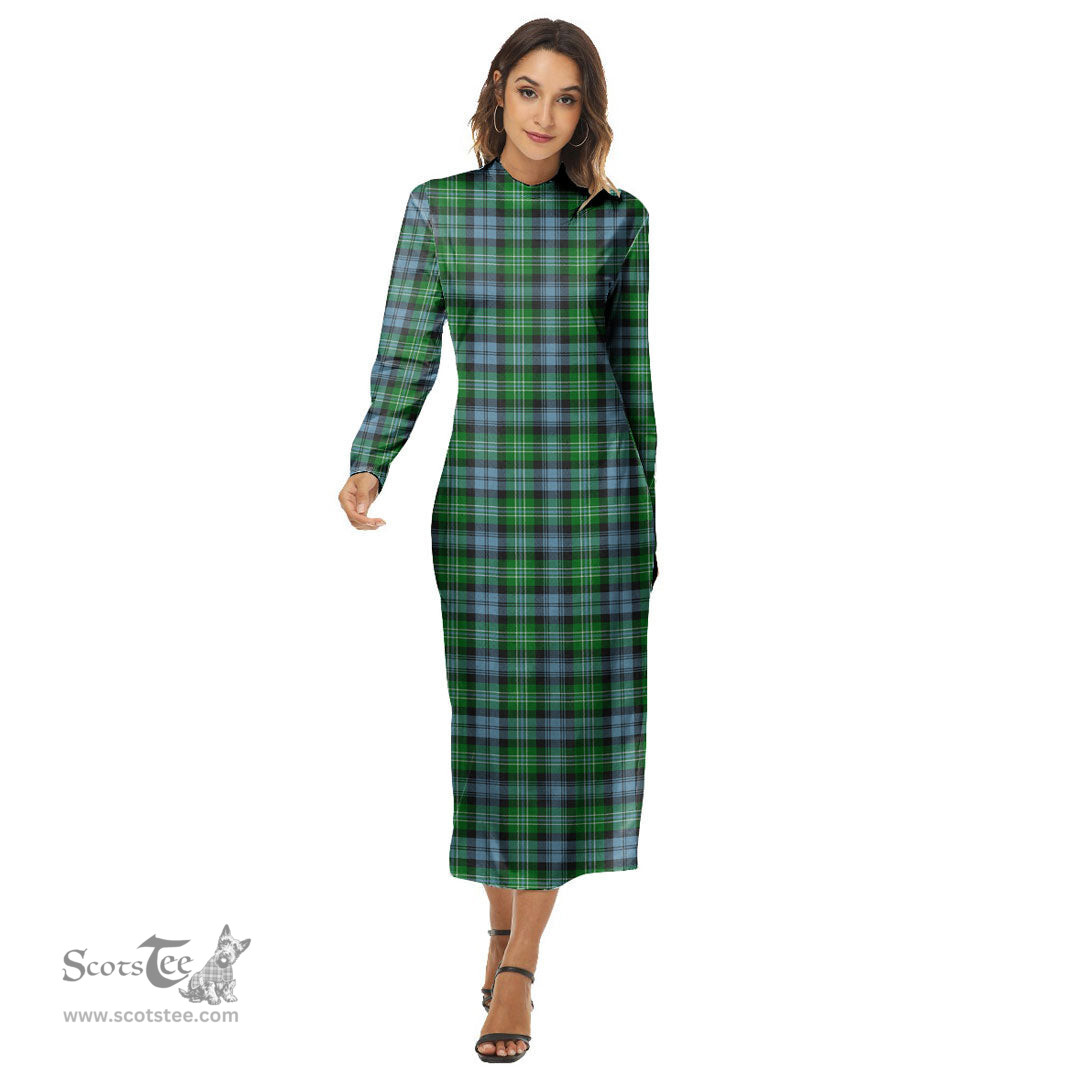 ScotsTee Shop Scottish Arbuthnot Ancient Clan Tartan Womens Mock Neck Long Sleeve Midi Dress