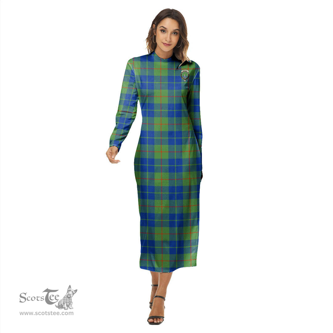 ScotsTee Shop Scottish Barclay Hunting Ancient Clan Crest Tartan Womens Mock Neck Long Sleeve Midi Dress