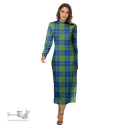 ScotsTee Shop Scottish Barclay Hunting Ancient Clan Crest Tartan Womens Mock Neck Long Sleeve Midi Dress