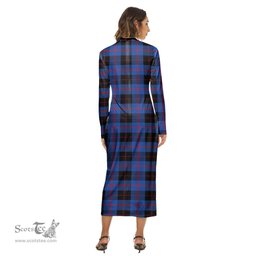 ScotsTee Shop Scottish Angus Modern Clan Tartan Womens Mock Neck Long Sleeve Midi Dress