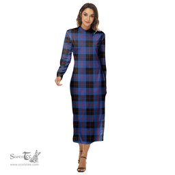 ScotsTee Shop Scottish Angus Modern Clan Tartan Womens Mock Neck Long Sleeve Midi Dress