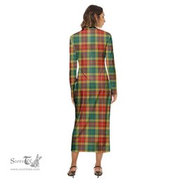 ScotsTee Shop Scottish Buchanan Old Sett Clan Tartan Womens Mock Neck Long Sleeve Midi Dress