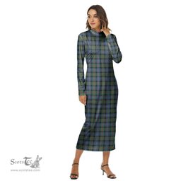 ScotsTee Shop Scottish Cameron of Erracht Ancient Clan Tartan Womens Mock Neck Long Sleeve Midi Dress