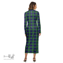 ScotsTee Shop Scottish Alexander Clan Tartan Womens Mock Neck Long Sleeve Midi Dress