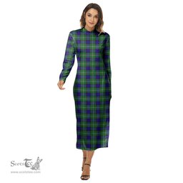 ScotsTee Shop Scottish Alexander Clan Tartan Womens Mock Neck Long Sleeve Midi Dress