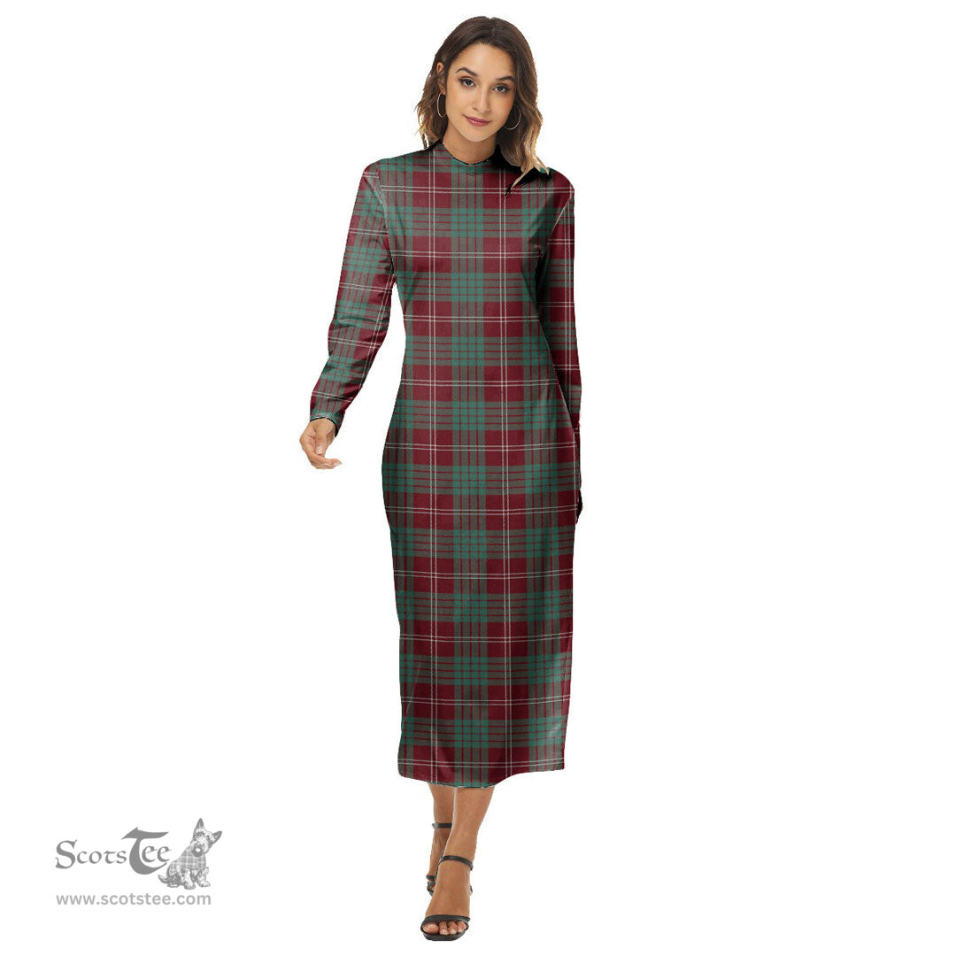 ScotsTee Shop Scottish Crawford Modern Clan Tartan Womens Mock Neck Long Sleeve Midi Dress