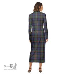 ScotsTee Shop Scottish Fletcher of Dunans Clan Tartan Womens Mock Neck Long Sleeve Midi Dress