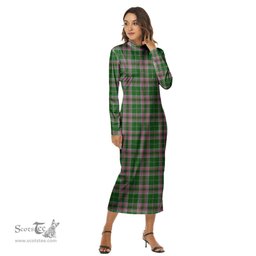 ScotsTee Shop Scottish Gray Hunting Clan Tartan Womens Mock Neck Long Sleeve Midi Dress