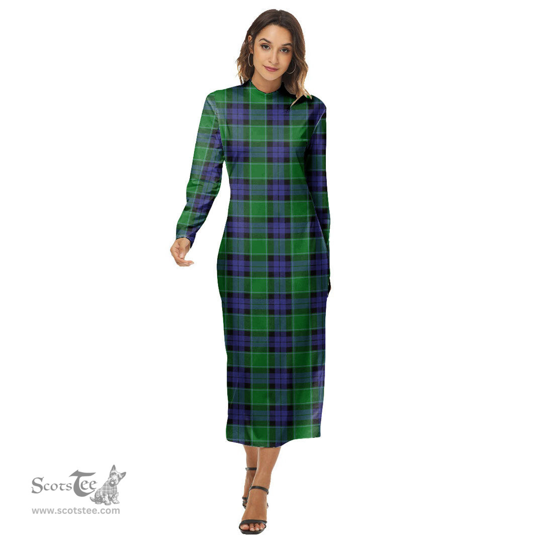 ScotsTee Shop Scottish Graham of Menteith Modern Clan Tartan Womens Mock Neck Long Sleeve Midi Dress