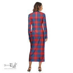 ScotsTee Shop Scottish Galloway Red Clan Tartan Womens Mock Neck Long Sleeve Midi Dress