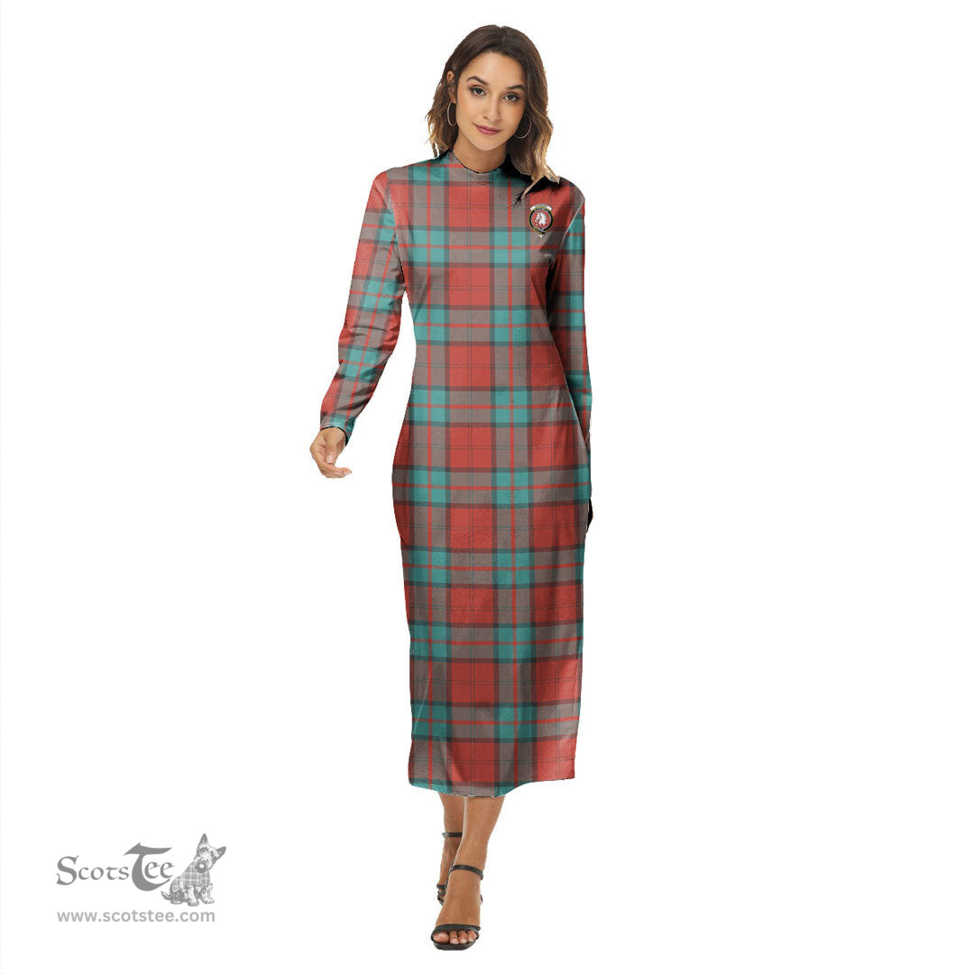 ScotsTee Shop Scottish Dunbar Ancient Clan Crest Tartan Womens Mock Neck Long Sleeve Midi Dress