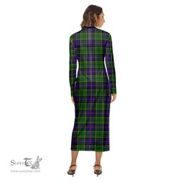 ScotsTee Shop Scottish Forsyth Modern Clan Crest Tartan Womens Mock Neck Long Sleeve Midi Dress
