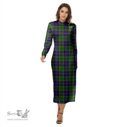 ScotsTee Shop Scottish Forsyth Modern Clan Crest Tartan Womens Mock Neck Long Sleeve Midi Dress