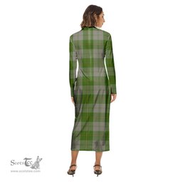 ScotsTee Shop Scottish Cunningham Dress Green Dancers Clan Crest Tartan Womens Mock Neck Long Sleeve Midi Dress
