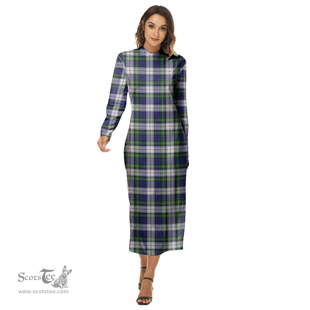 ScotsTee Shop Scottish Gordon Dress Modern Clan Tartan Womens Mock Neck Long Sleeve Midi Dress