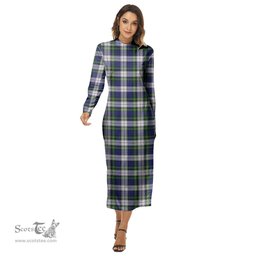 ScotsTee Shop Scottish Gordon Dress Modern Clan Tartan Womens Mock Neck Long Sleeve Midi Dress