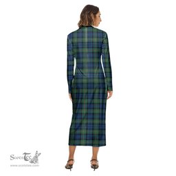 ScotsTee Shop Scottish Forbes Ancient Clan Crest Tartan Womens Mock Neck Long Sleeve Midi Dress