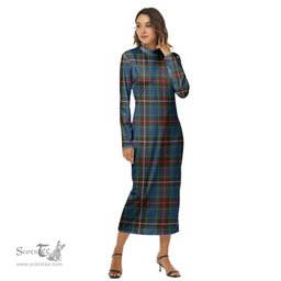 ScotsTee Shop Scottish Fraser Hunting Ancient Clan Tartan Womens Mock Neck Long Sleeve Midi Dress