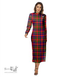 ScotsTee Shop Scottish Gow Modern Clan Crest Tartan Womens Mock Neck Long Sleeve Midi Dress
