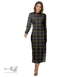 ScotsTee Shop Scottish Clelland Modern Clan Tartan Womens Mock Neck Long Sleeve Midi Dress