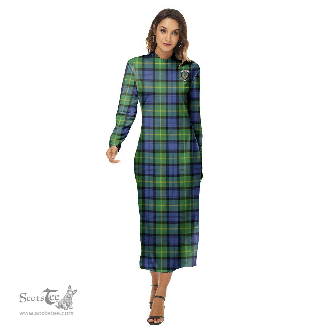 ScotsTee Shop Scottish Gordon Old Ancient Clan Crest Tartan Womens Mock Neck Long Sleeve Midi Dress