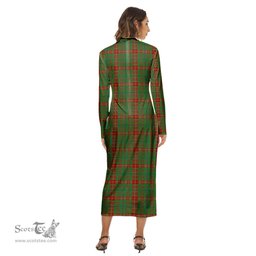 ScotsTee Shop Scottish Fulton Clan Tartan Womens Mock Neck Long Sleeve Midi Dress