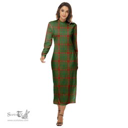 ScotsTee Shop Scottish Fulton Clan Tartan Womens Mock Neck Long Sleeve Midi Dress