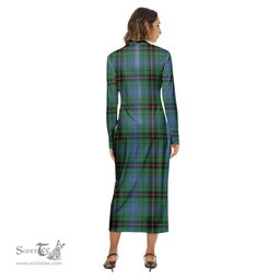 ScotsTee Shop Scottish Davidson Ancient Clan Crest Tartan Womens Mock Neck Long Sleeve Midi Dress