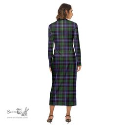 ScotsTee Shop Scottish Galbraith Modern Clan Tartan Womens Mock Neck Long Sleeve Midi Dress