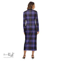ScotsTee Shop Scottish Dunlop Modern Clan Crest Tartan Womens Mock Neck Long Sleeve Midi Dress