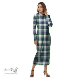 ScotsTee Shop Scottish Gordon Dress Ancient Clan Tartan Womens Mock Neck Long Sleeve Midi Dress