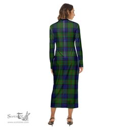 ScotsTee Shop Scottish Dundas Modern Clan Crest Tartan Womens Mock Neck Long Sleeve Midi Dress
