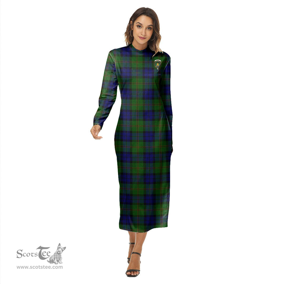 ScotsTee Shop Scottish Dundas Modern Clan Crest Tartan Womens Mock Neck Long Sleeve Midi Dress