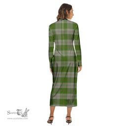 ScotsTee Shop Scottish Cunningham Dress Green Dancers Clan Tartan Womens Mock Neck Long Sleeve Midi Dress