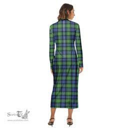 ScotsTee Shop Scottish Gordon Old Ancient Clan Tartan Womens Mock Neck Long Sleeve Midi Dress