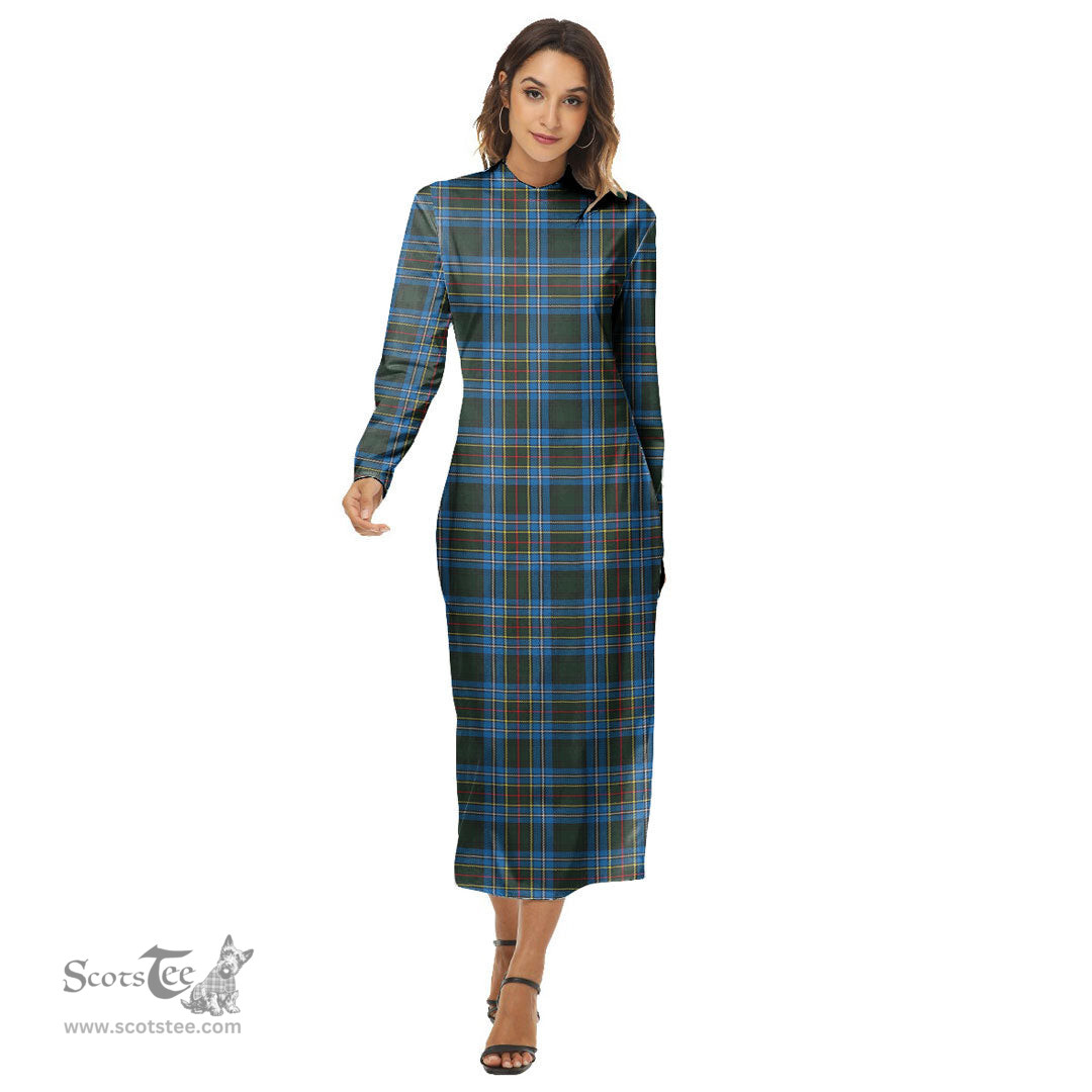 ScotsTee Shop Scottish Cockburn Modern Clan Tartan Womens Mock Neck Long Sleeve Midi Dress