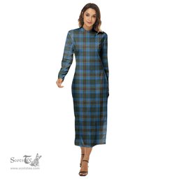 ScotsTee Shop Scottish Cockburn Modern Clan Tartan Womens Mock Neck Long Sleeve Midi Dress