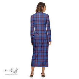 ScotsTee Shop Scottish Elliot Modern Clan Tartan Womens Mock Neck Long Sleeve Midi Dress